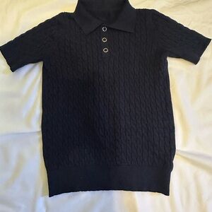 Navy Cable Knit Polo Style Sweater